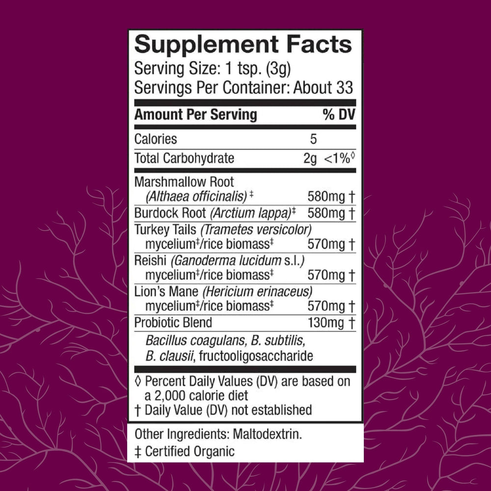 Host Defense MycoBotanicals Microbiome Powder pour shows easy daily use for gut wellness.