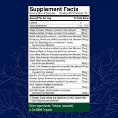 Host Defense MyCommunity capsules label closeup with full ingredient list for informed dosing.
