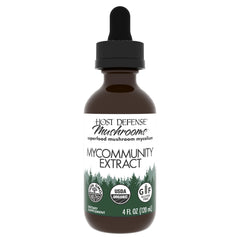 Host Defense MyCommunity Extract bottle with dropper for daily immune support.