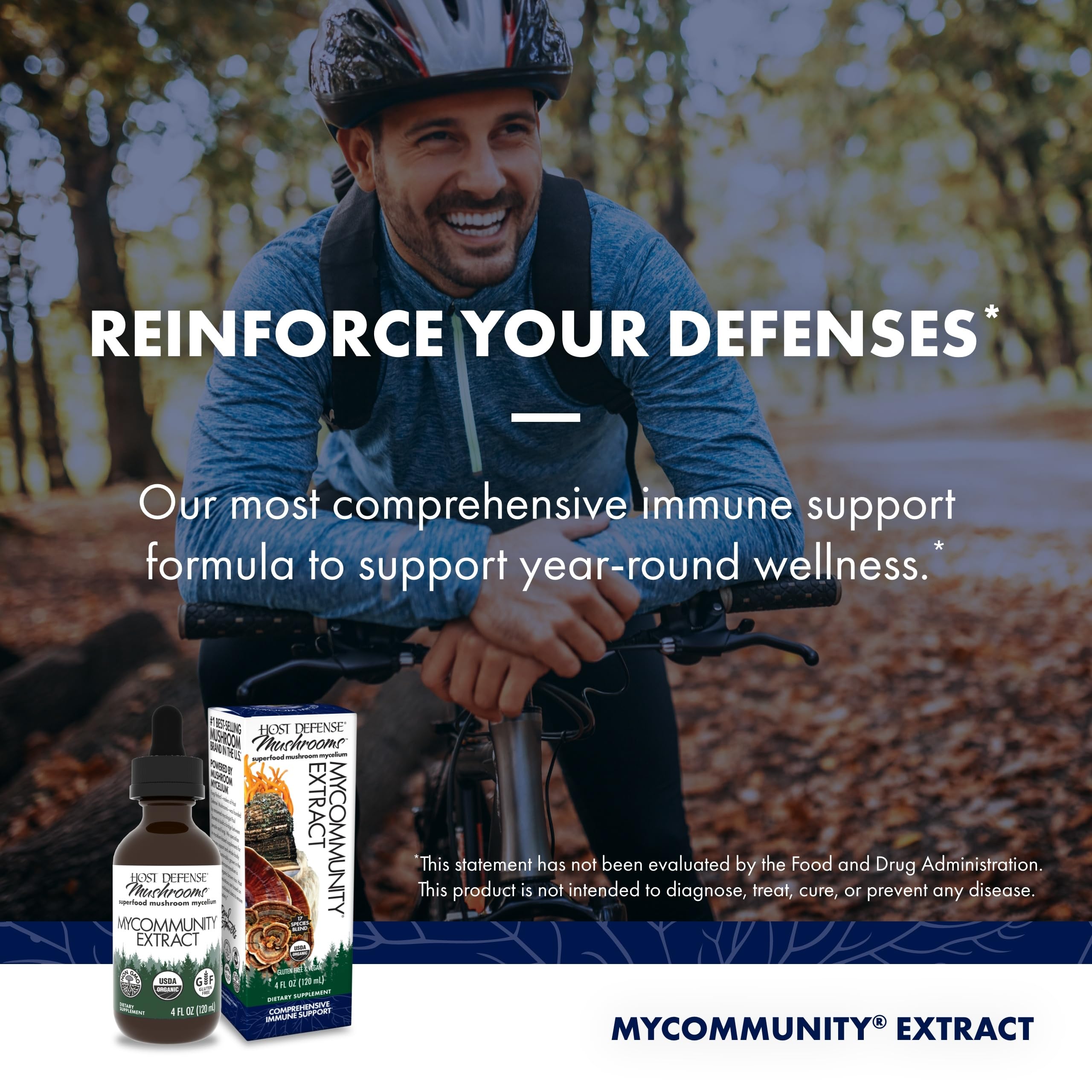Host Defense MyCommunity Extract on kitchen counter ready for daily use.