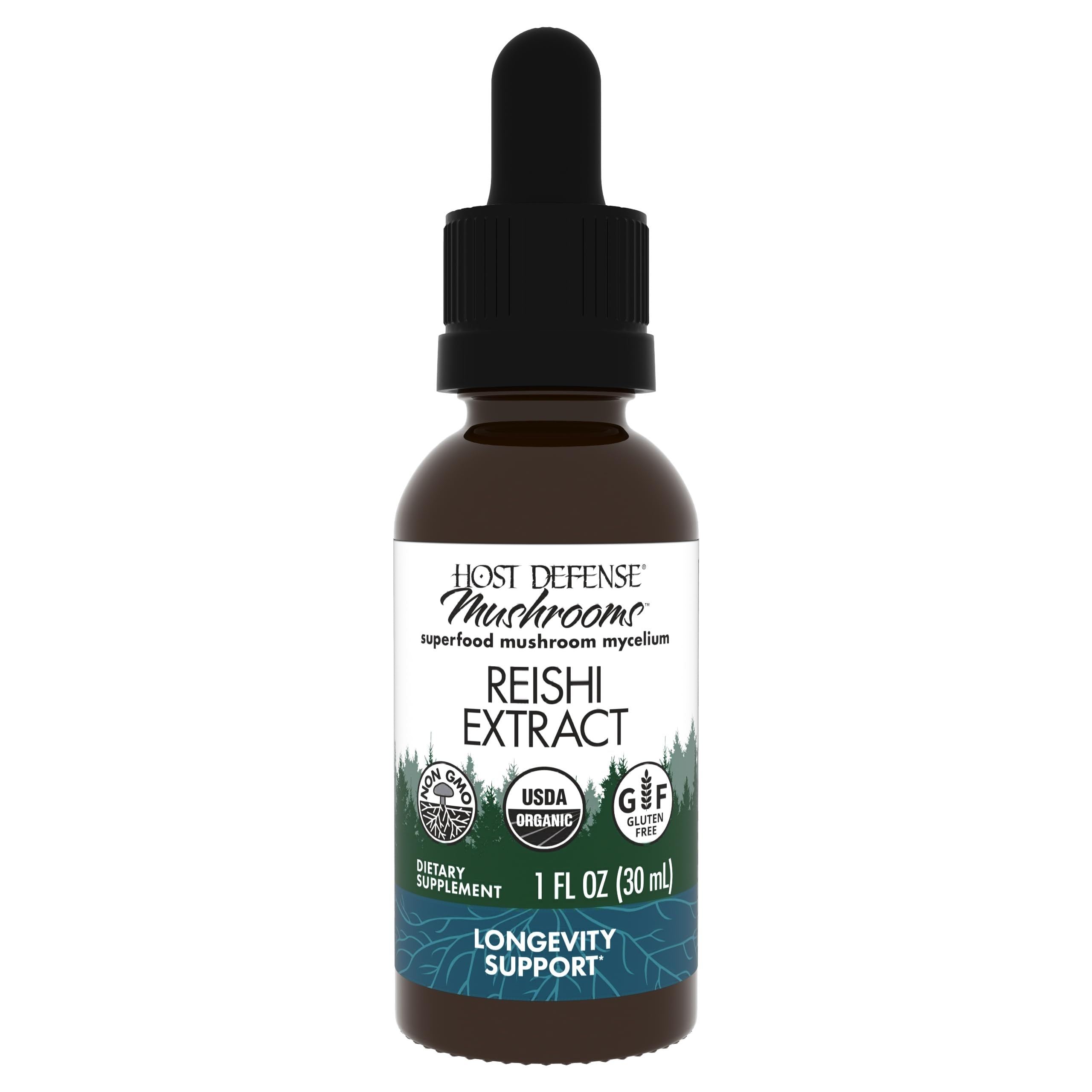 Host Defense Reishi: botella-dosificador, posible apoyo a la energía diaria.