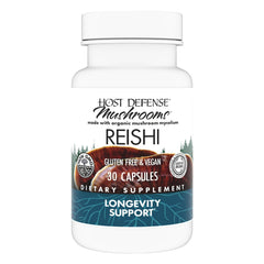 Host Defense Reishi Capsules bottle shown for immune support and daily wellness.