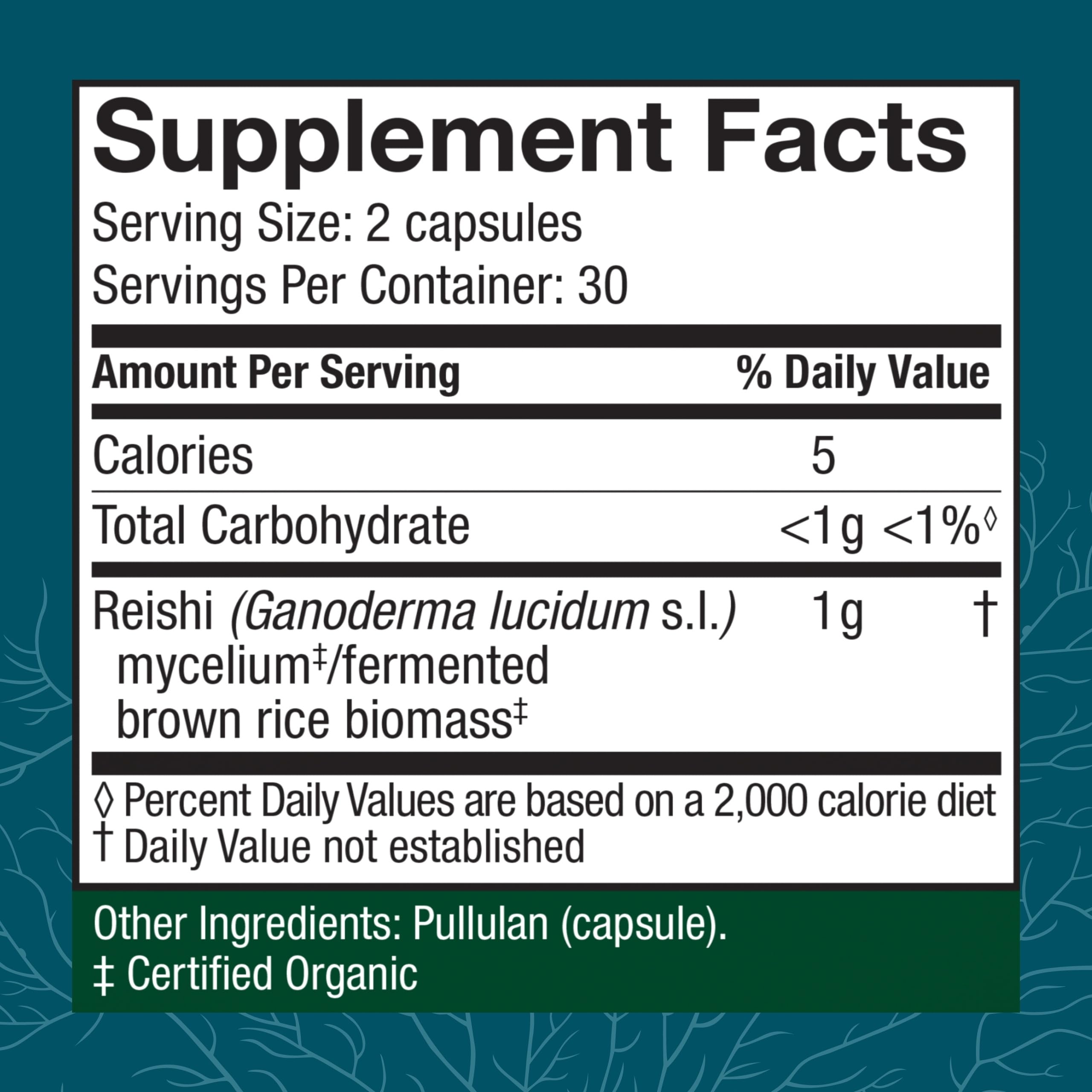 Host Defense Reishi Capsules label closeup highlighting organic mycelium and purity.