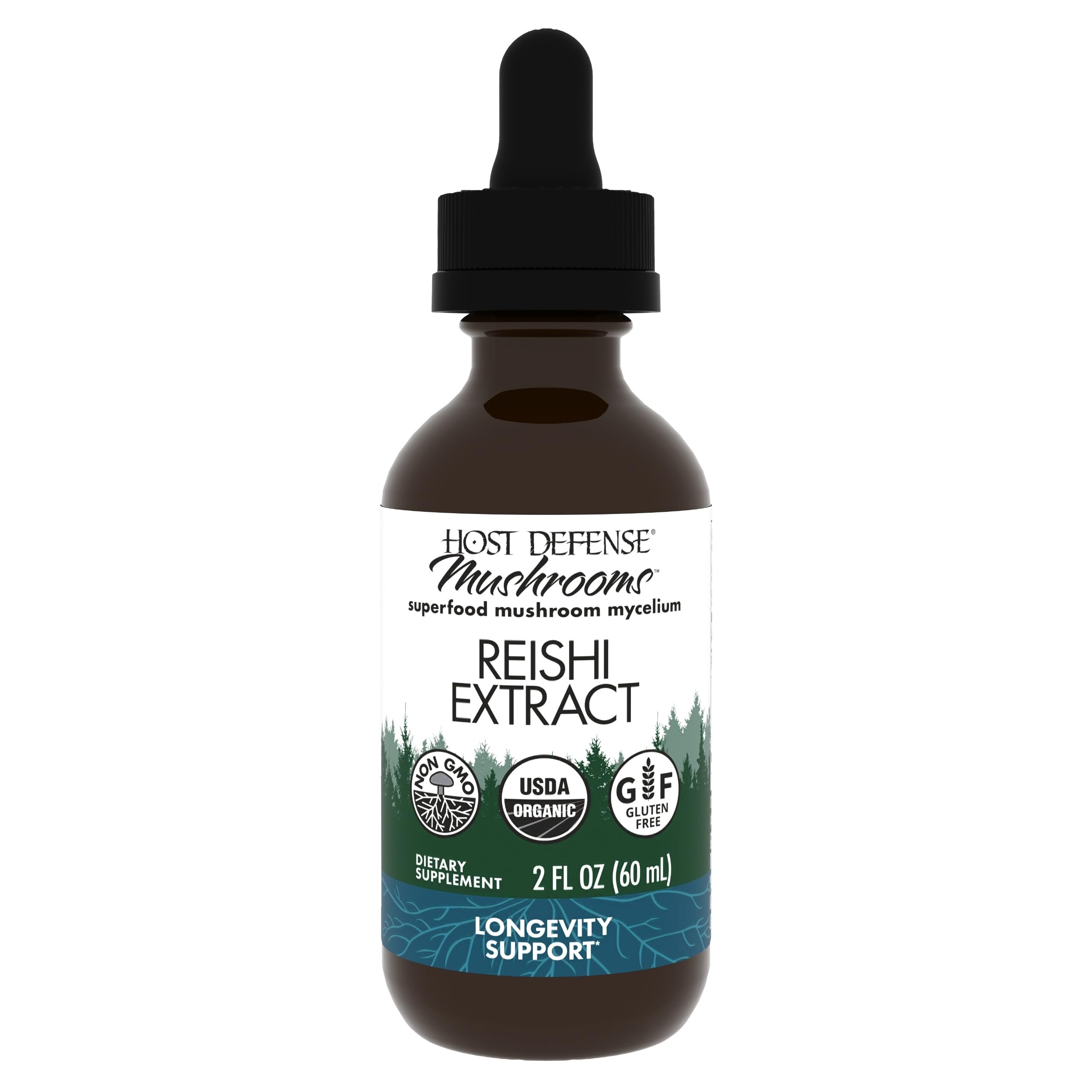 Host Defense Reishi extract bottle illustrates a premium immune and energy support product.