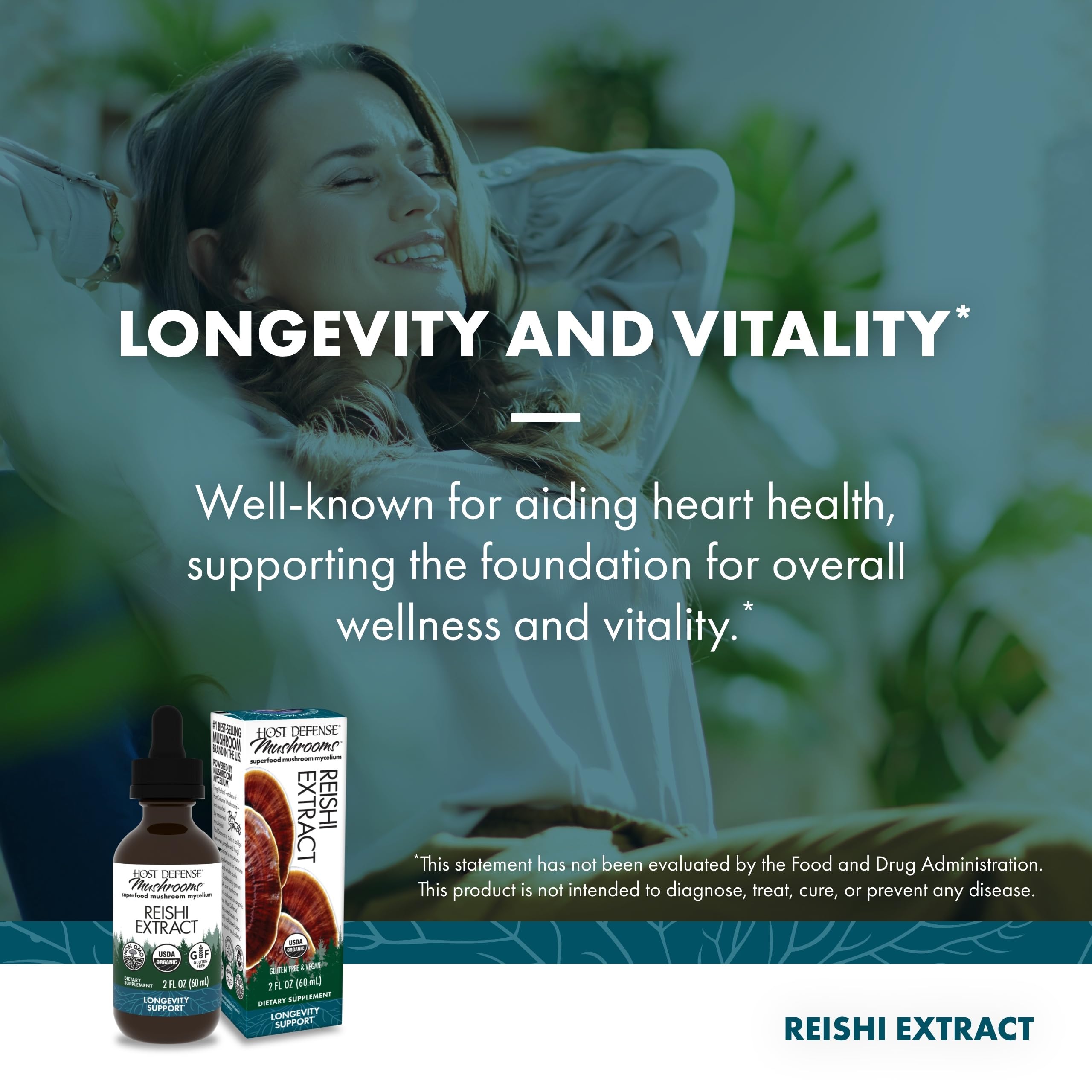 Host Defense Reishi extract glass with liquid ready for daily use.