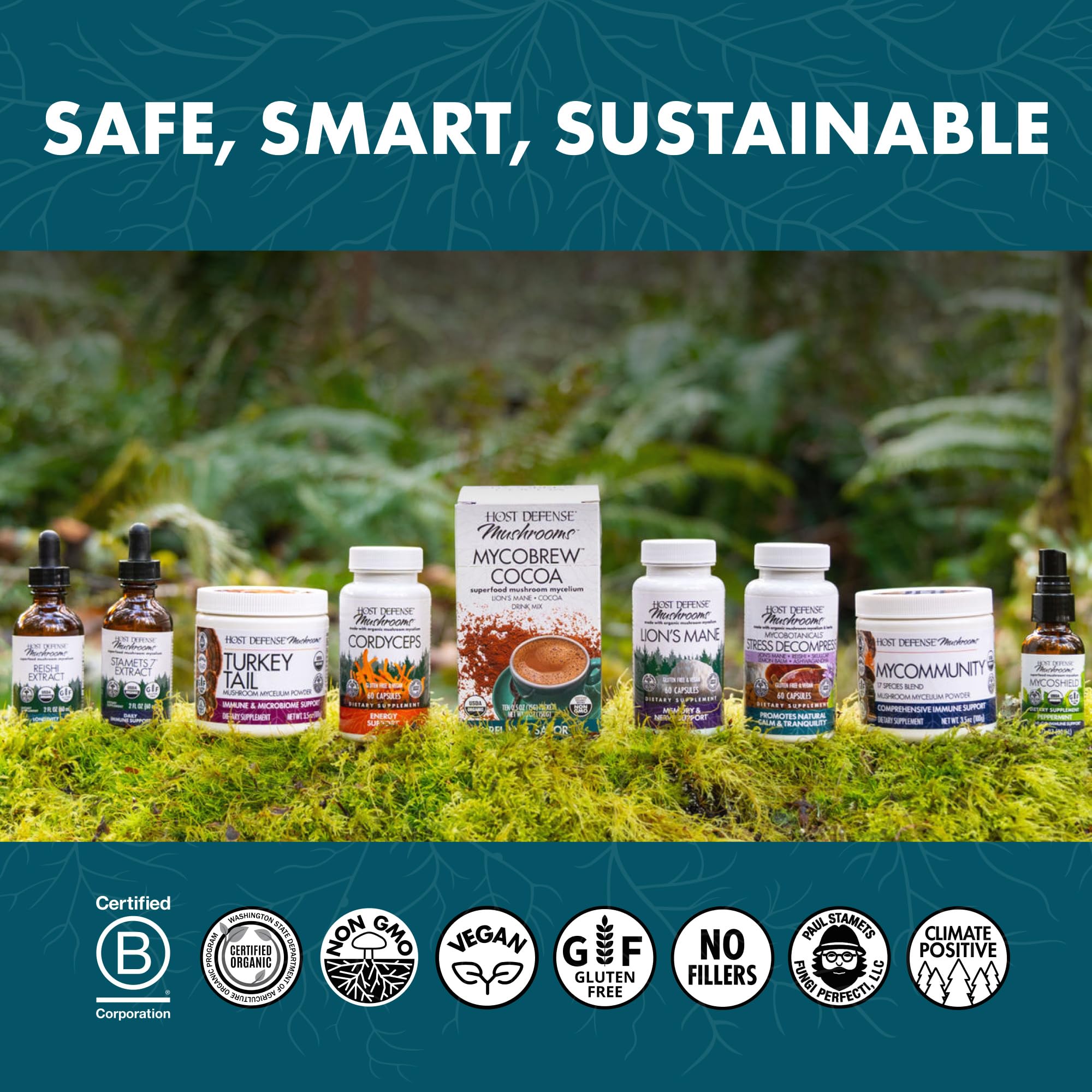 Host Defense Reishi: sin-gluten, opción compatible para dietas.