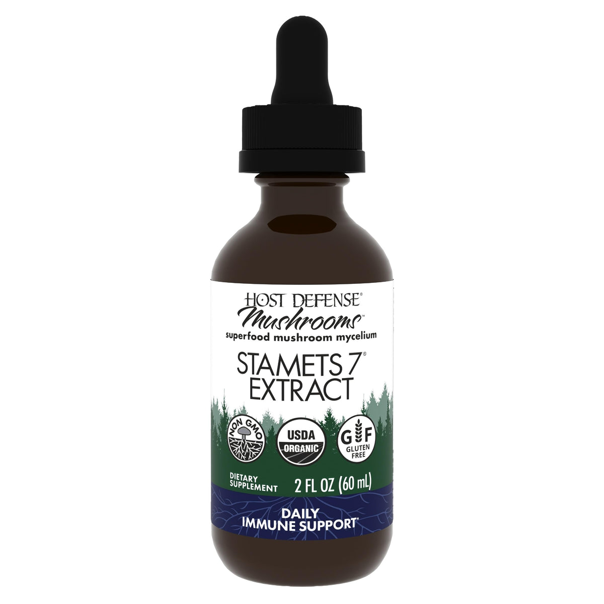 Host Defense Stamets 7 extract bottle pouring for easy daily immune support