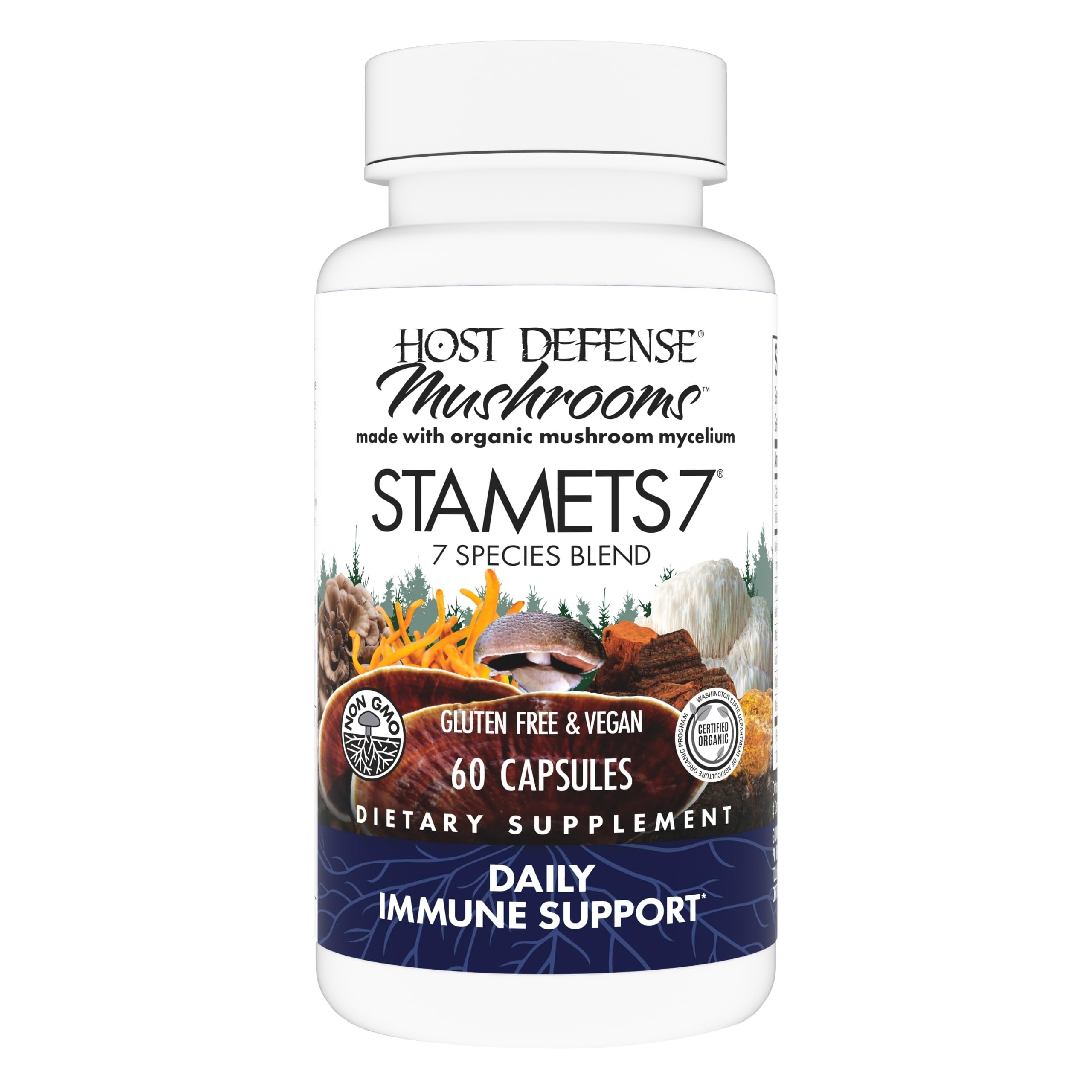 Host Defense Stamets 7-7 bottle front for daily immune support