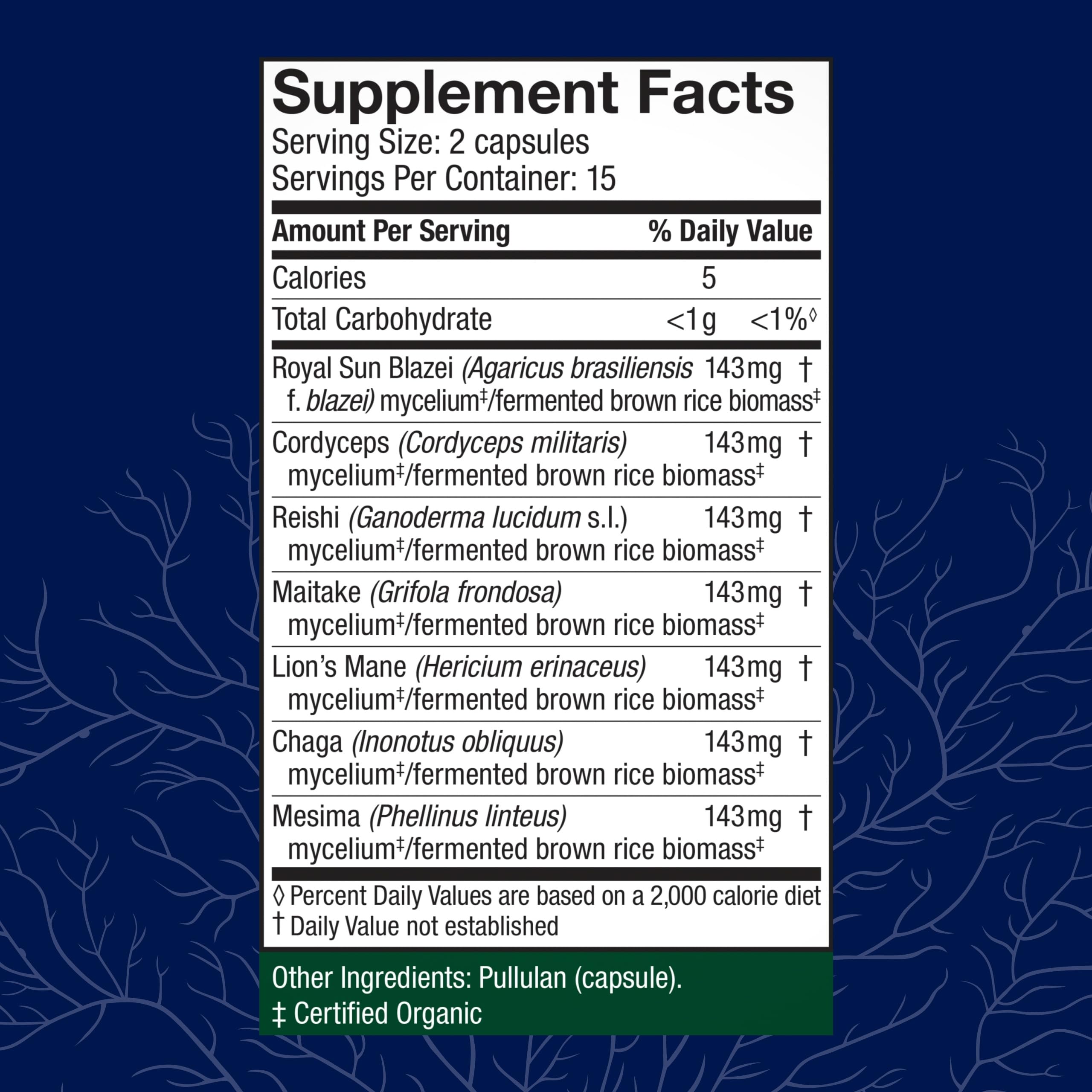 Host Defense Stamets7 capsules close-up highlighting the seven-species blend.
