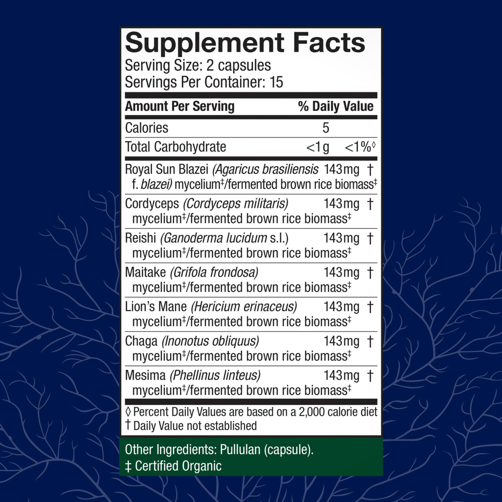 Host Defense Stamets7 capsules close-up highlighting the seven-species blend.