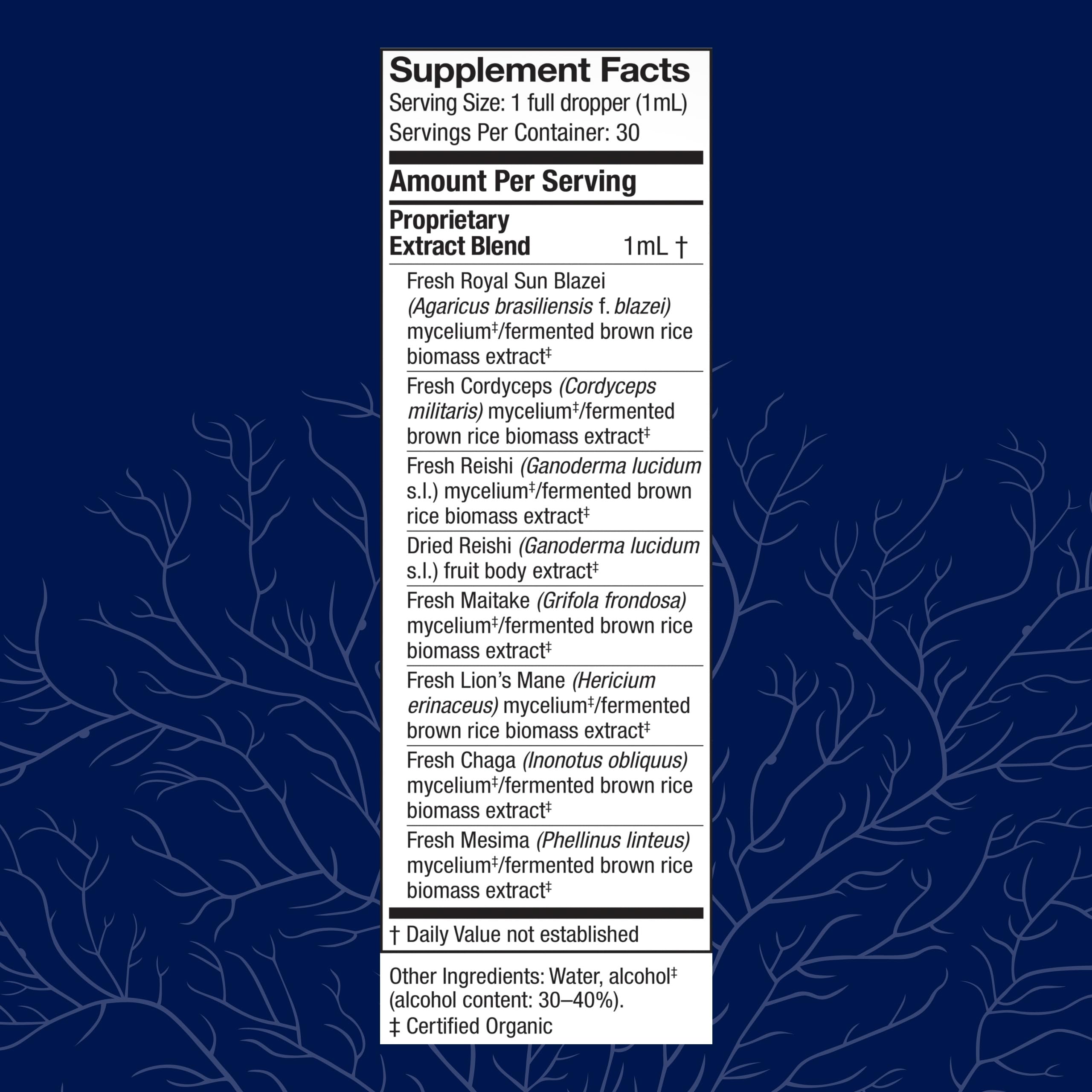 Host Defense Stamets 7 bottle back shows dosage guidance and ingredients.