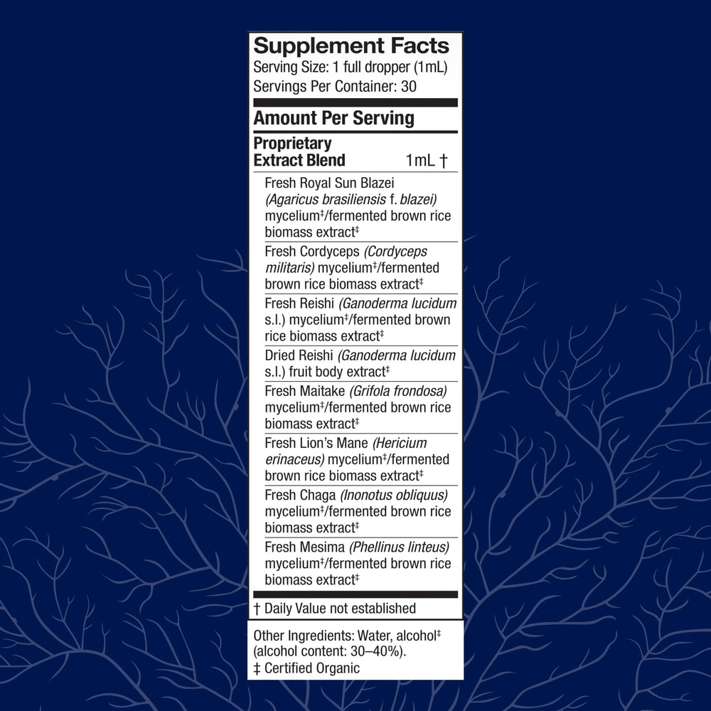 Host Defense Stamets 7 bottle back shows dosage guidance and ingredients.
