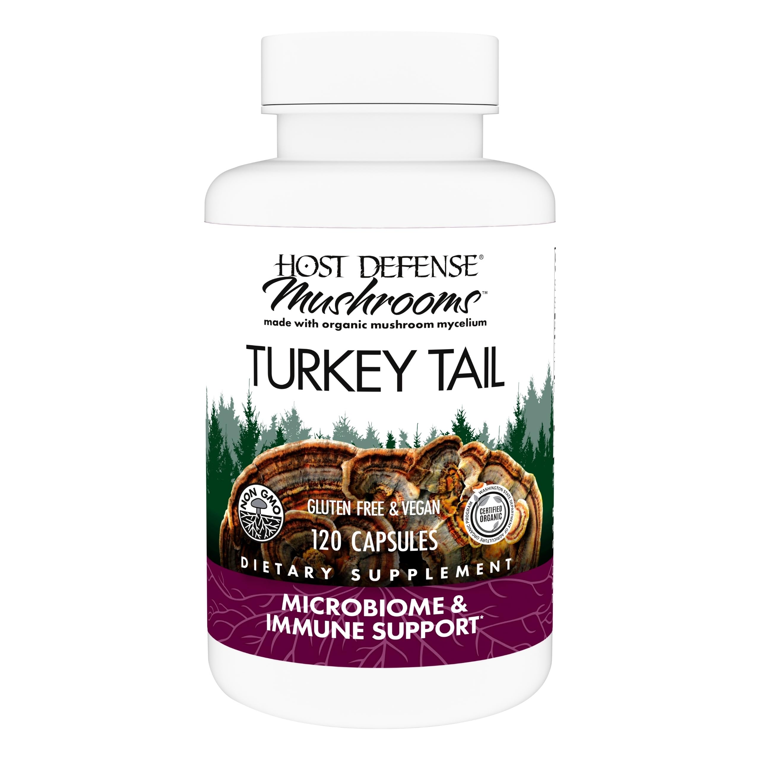 Host Defense Turkey Tail Capsules bottle front signaling digestive health support for daily balance