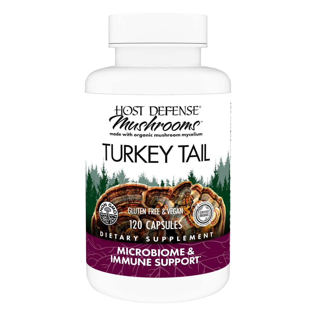 Host Defense Turkey Tail Capsules bottle front signaling digestive health support for daily balance