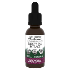 Host Defense Turkey Tail Extract bottle with label promotes digestive balance and immune support.