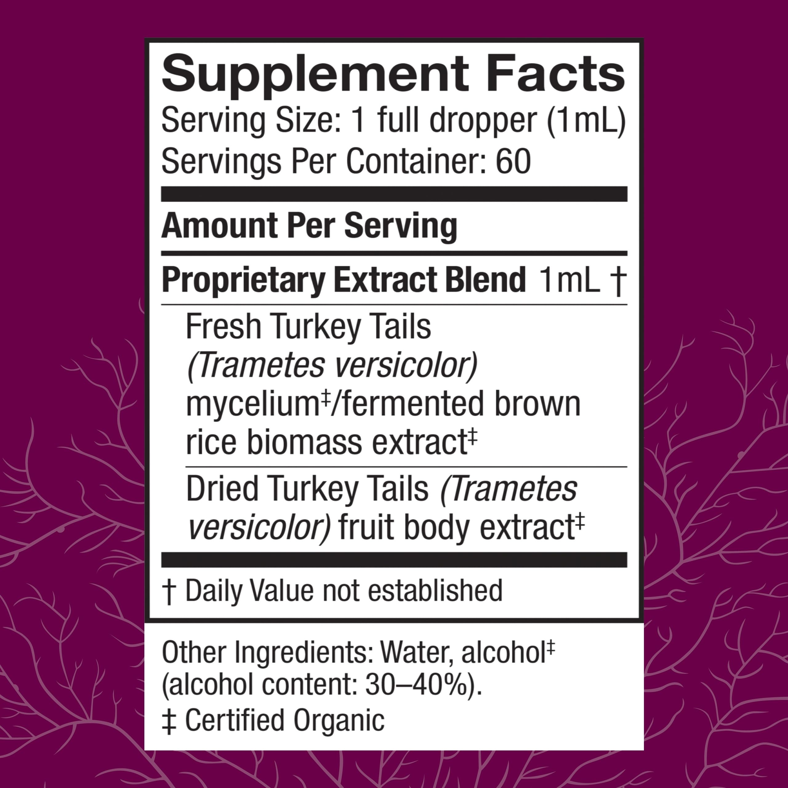 Host Defense Turkey Tail Extract dropper dispensing; convenient daily dose for potential immune-support benefits.