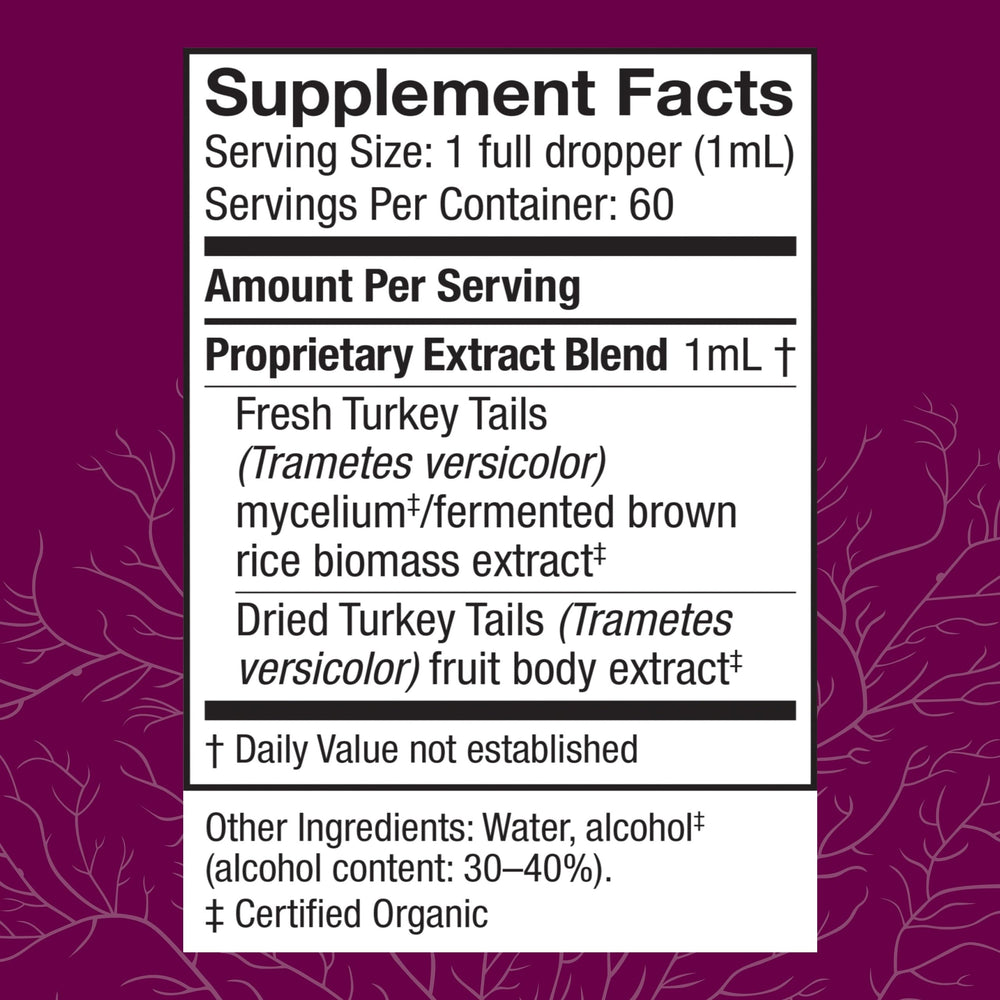 Host Defense Turkey Tail Extract dropper dispensing; convenient daily dose for potential immune-support benefits.
