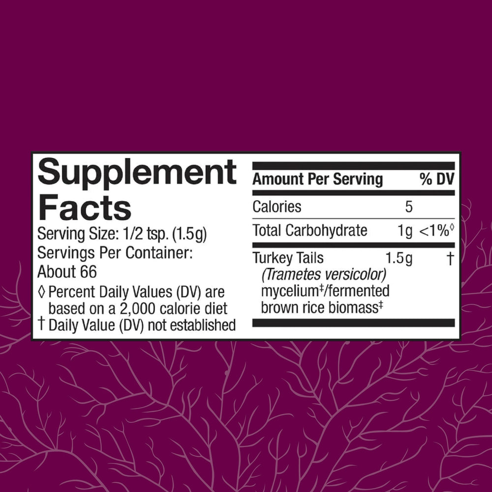 Host Defense Turkey Tail powder pour captures convenient daily use for digestive and immune support.