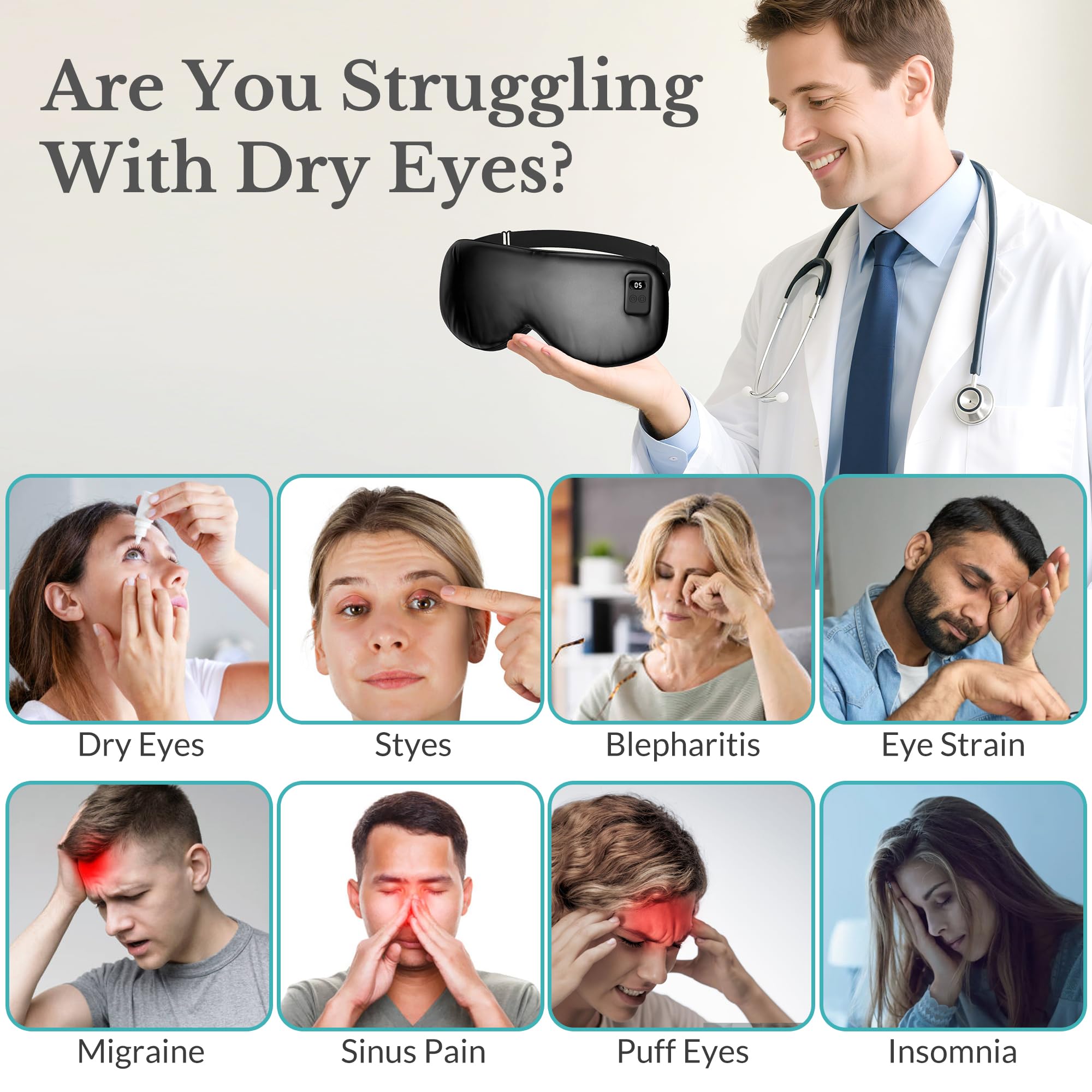 HOTHUGZ rechargeable battery eye mask provides flexible, cordless use on the go.