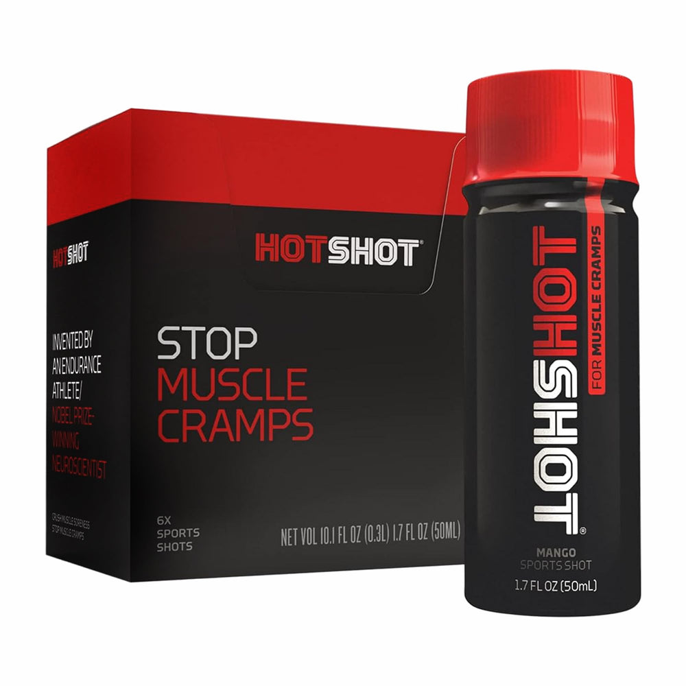 HOTSHOT spicy mango bottle ready for quick muscle cramp relief
