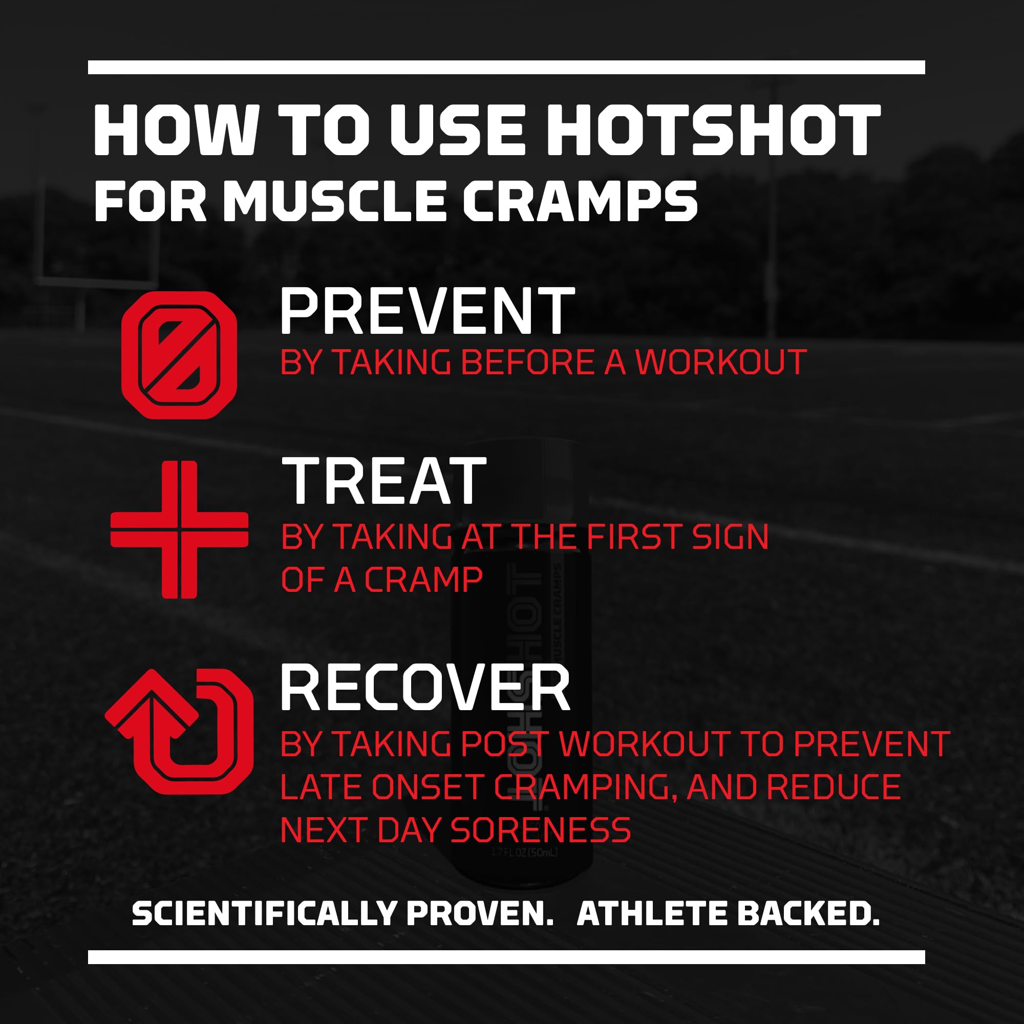 HOTSHOT Spicy Mango flavor sip, a fast-acting drink to curb cramps during training.