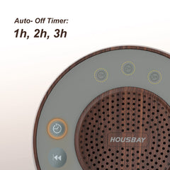 HOUSBAY white noise machine close-up on speaker grill showing high-fidelity sound