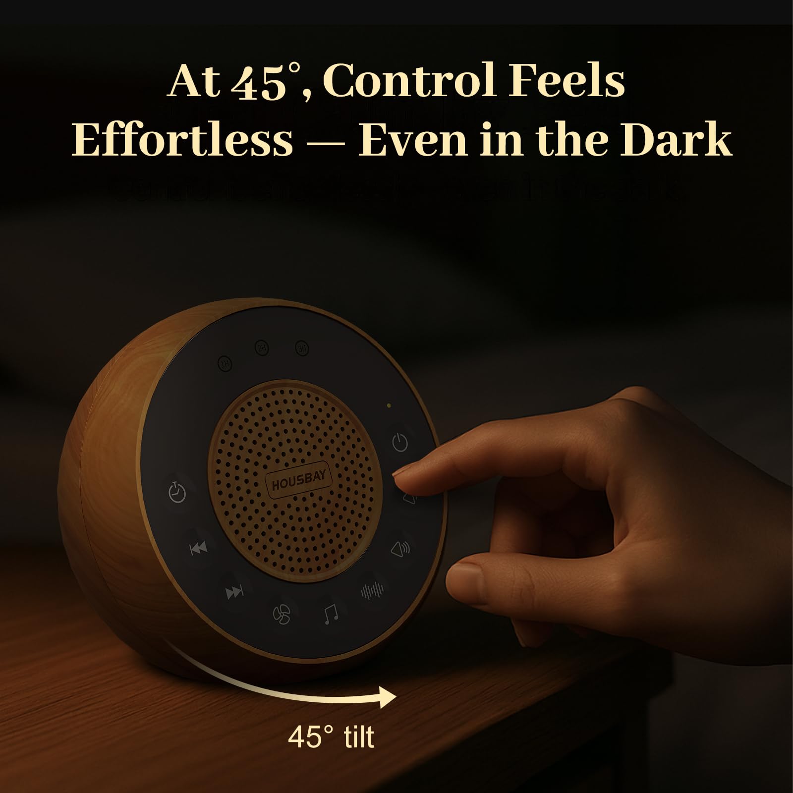 HOUSBAY white noise machine in bedroom scene supports better sleep routines.