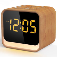 HOUSBAY wooden sound machine alarm clock on nightstand with natural wake sounds for a calm morning