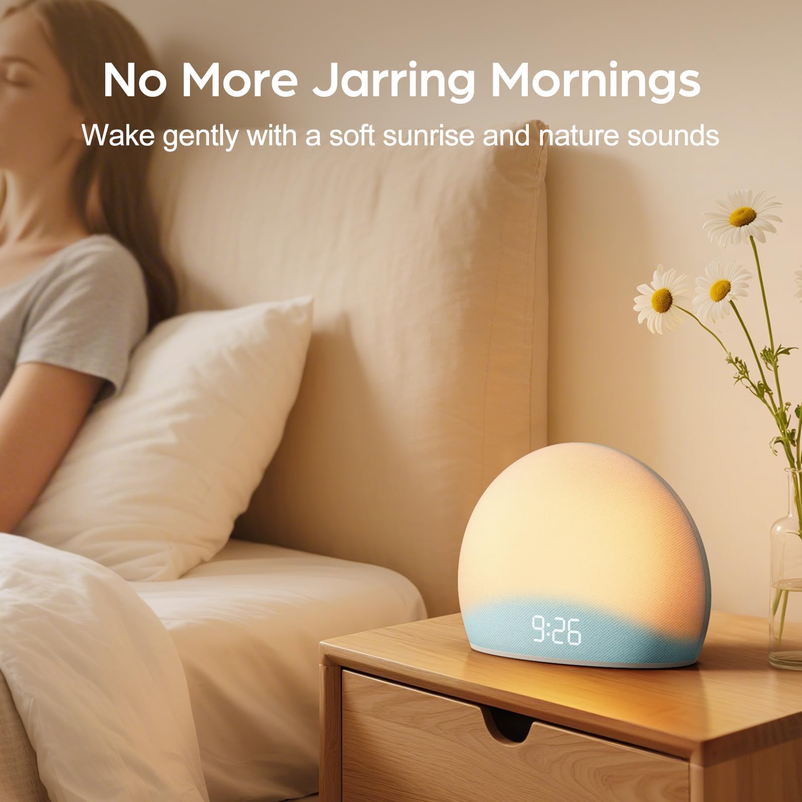 HOUSBAY natural wake-up light blue gradually brightens for peaceful mornings