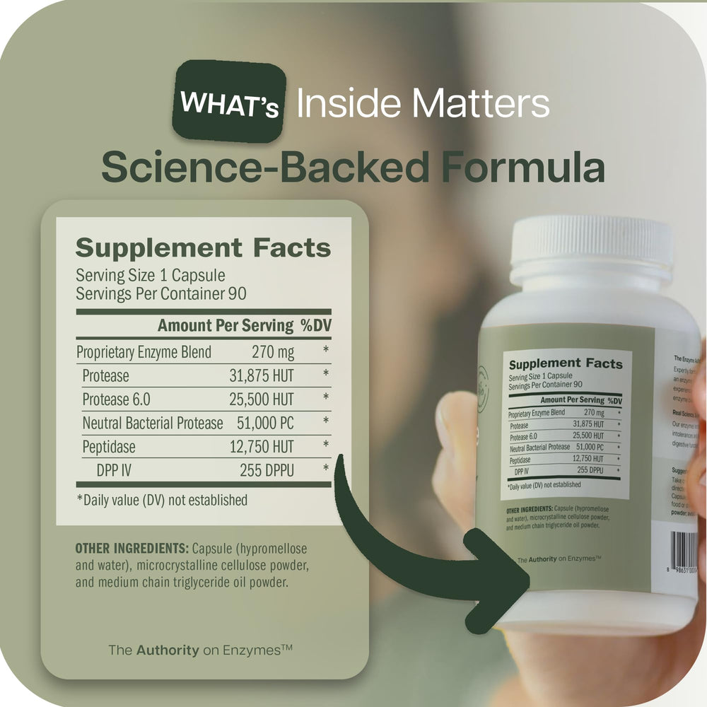 Houston Enzymes AFP Peptizyde bottle beside a glass on the kitchen counter.