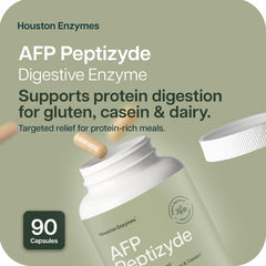 Houston Enzymes AFP Peptizyde capsules close-up showing stable proteases.