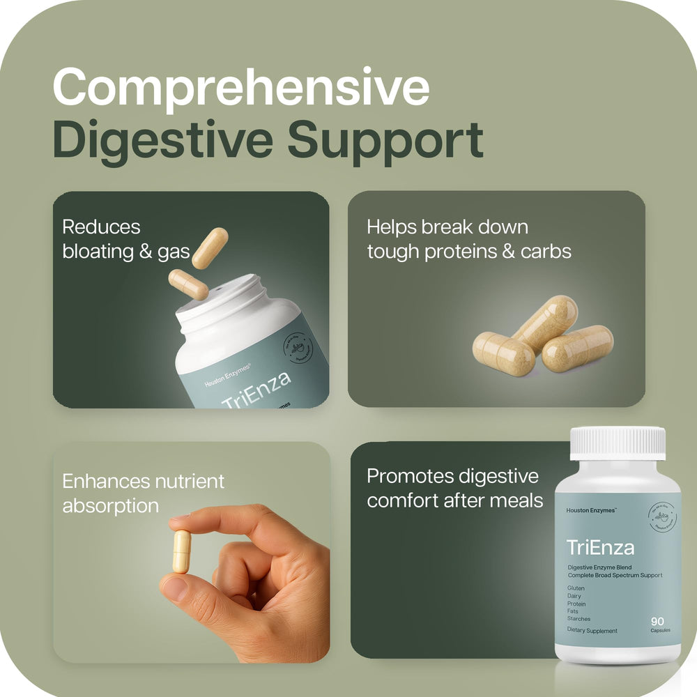 Houston Enzymes AFP Peptizyde capsules poured into hand for convenient dosing.
