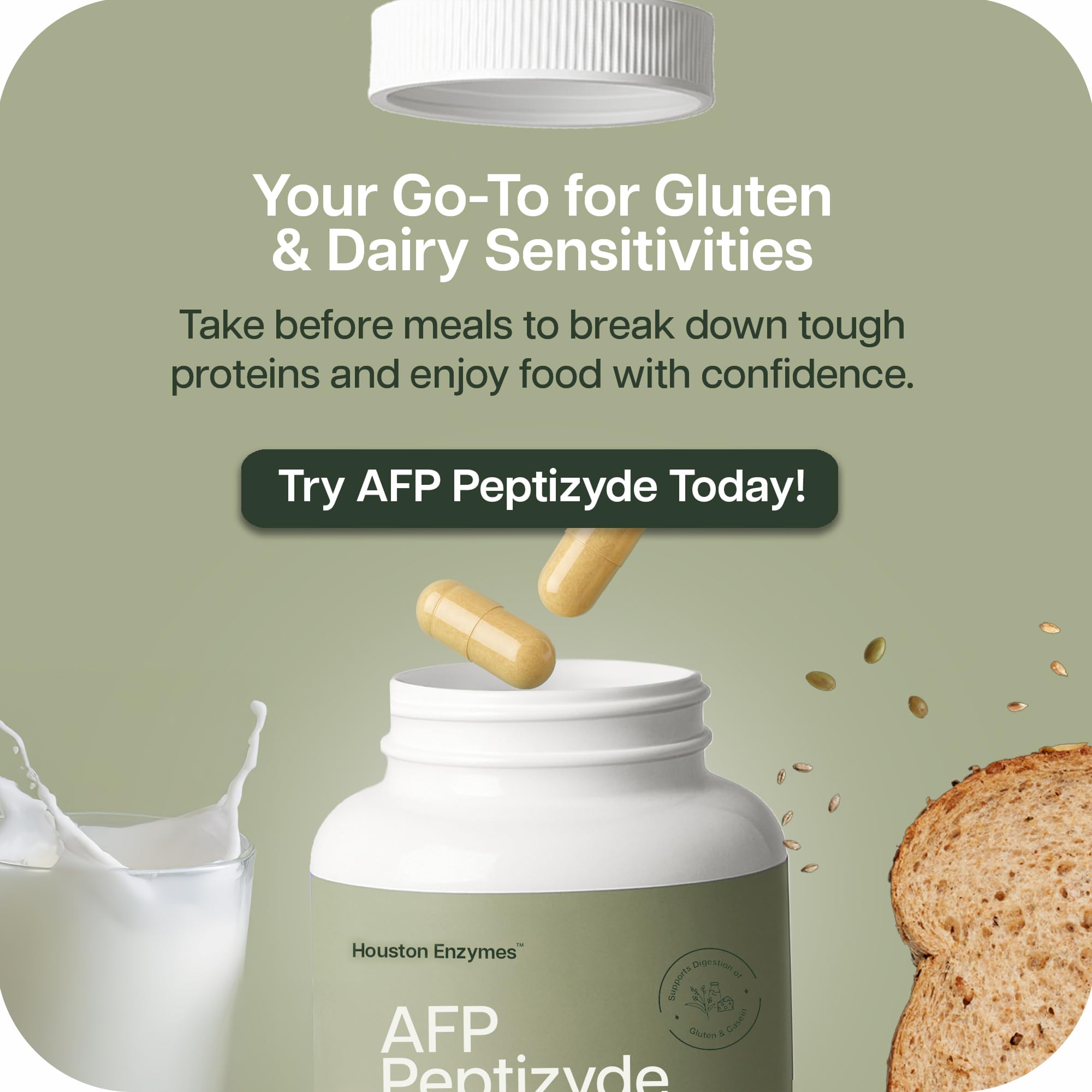 Houston Enzymes AFP Peptizyde digestive process visualization in product context.