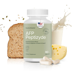 Houston Enzymes AFP Peptizyde bottle with protein-focused digestion support.