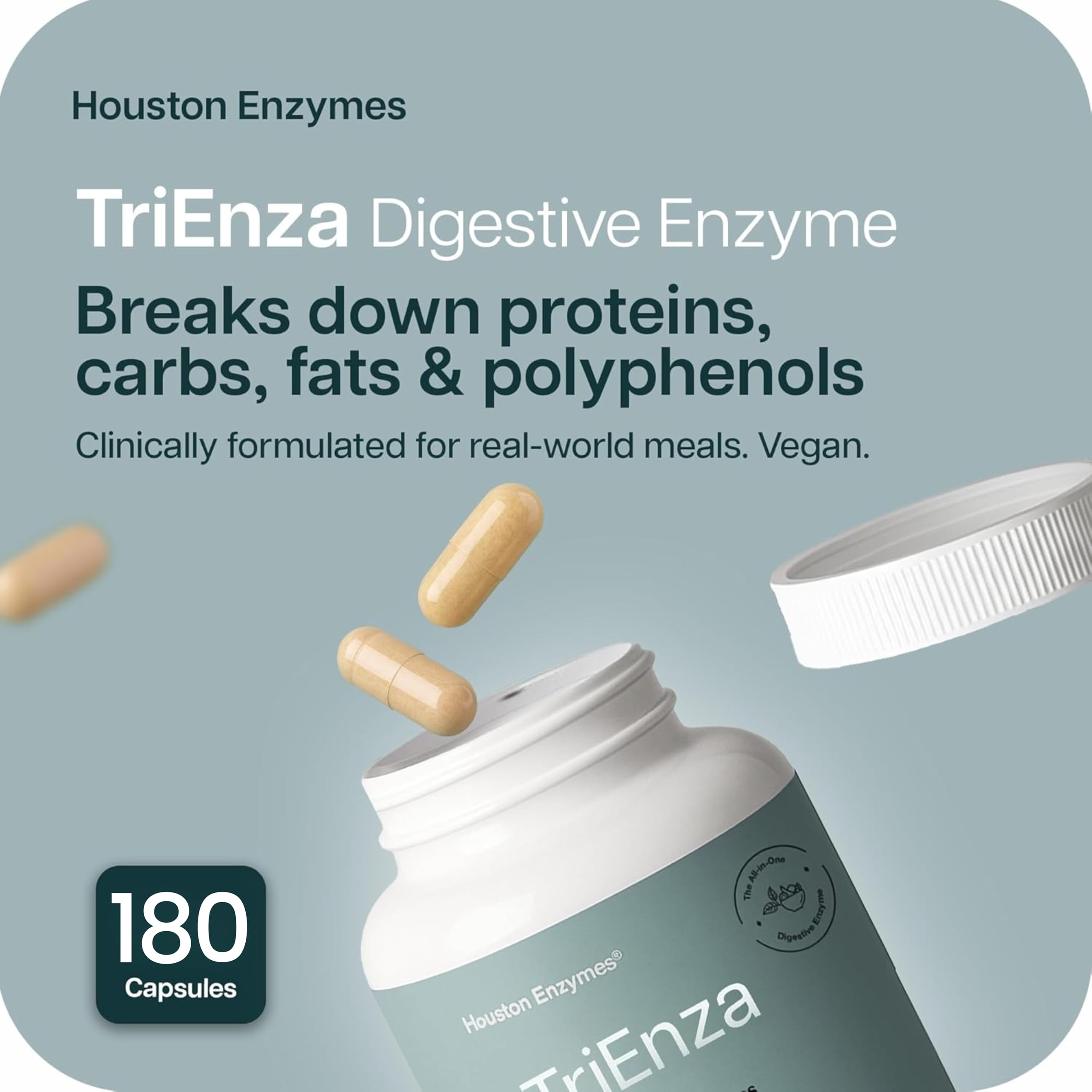 TriEnza capsules shown for protein breakdown from common foods