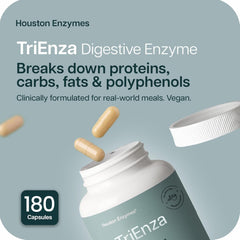 TriEnza capsules shown for protein breakdown from common foods