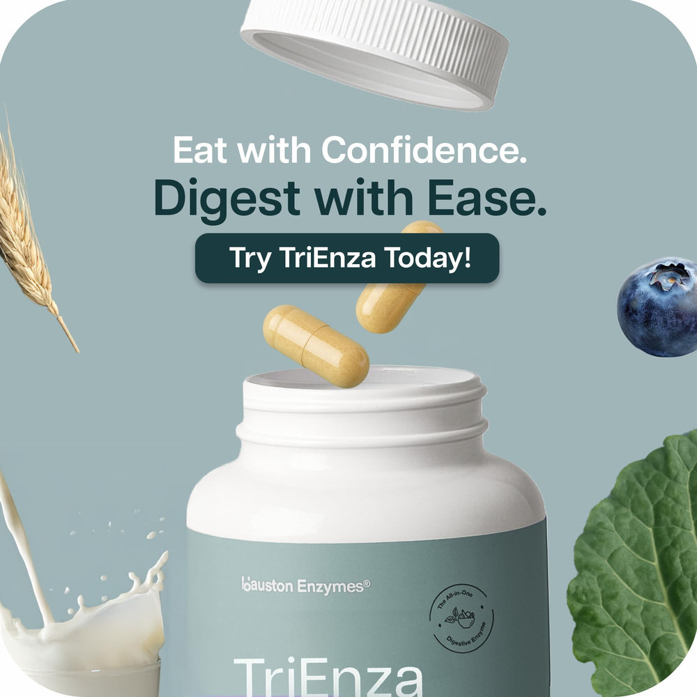 Houston Enzymes TriEnza lifestyle image with meal and supplement routine