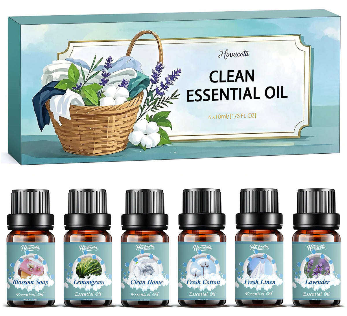 Hovacota laundry essential oils set with six fragrances for diffusers and fabrics