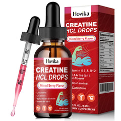 Hovika Creatine HCL Liquid Drops bottle pour showing convenient workout dosing