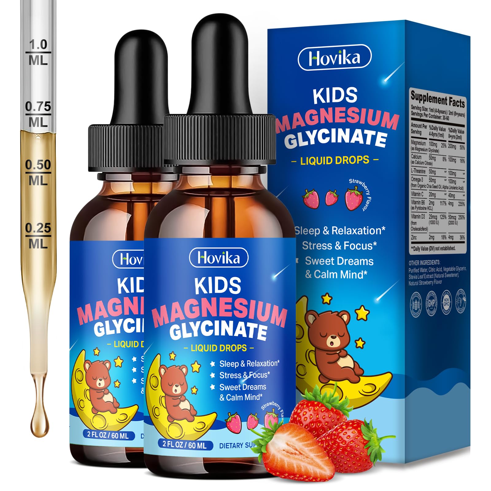 Hovika Kids Magnesium Drops bottle—promotes calm and restful sleep for kids.