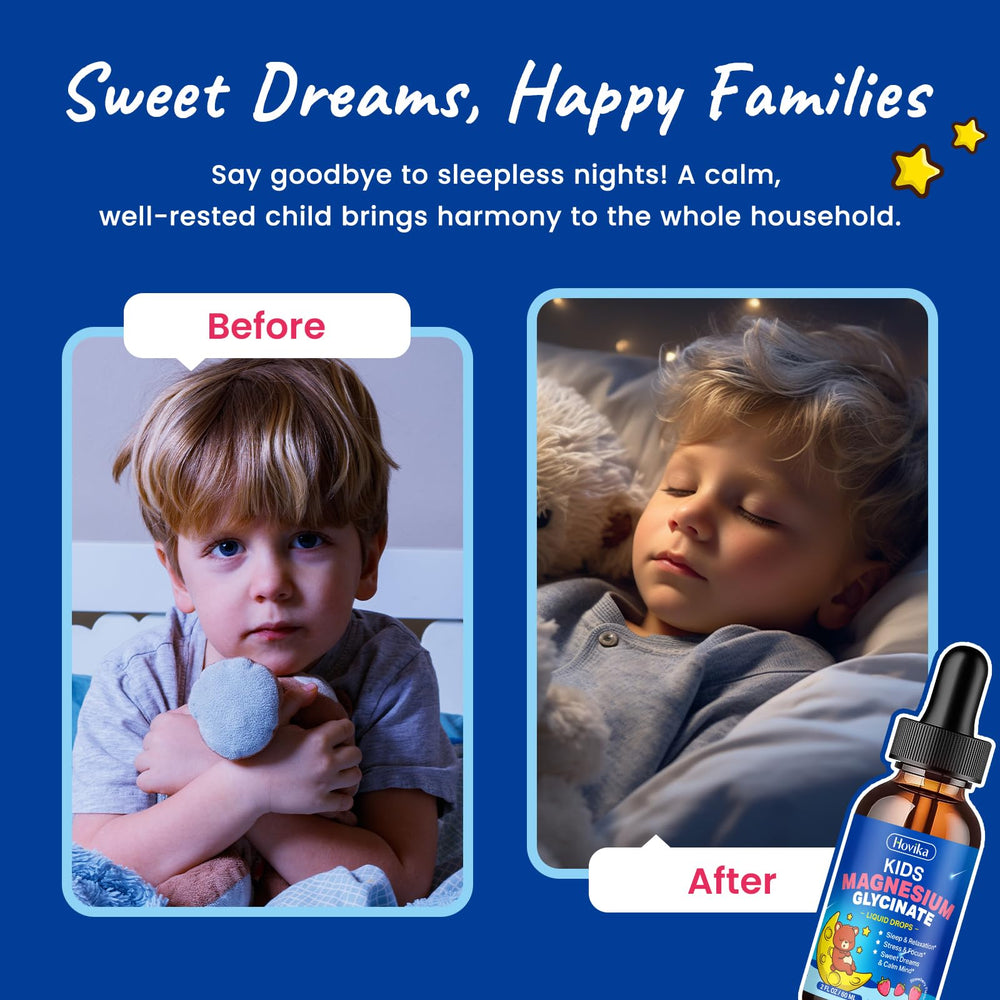Hovika magnesium bottle label highlighting strawberry flavor and essential nutrients.