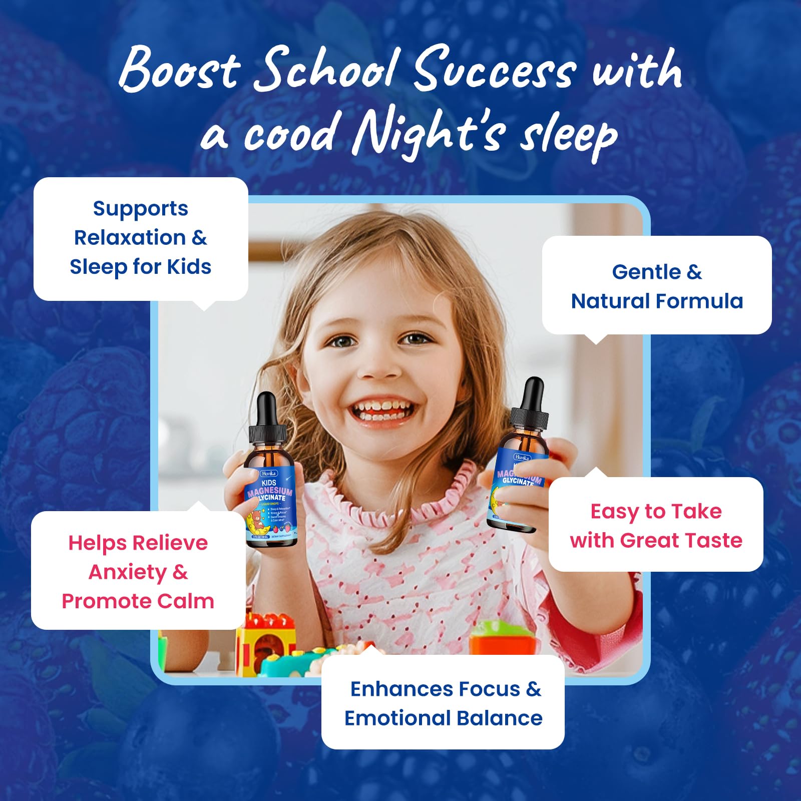 Dosing spoon with Hovika Kids magnesium drops for easy daily use