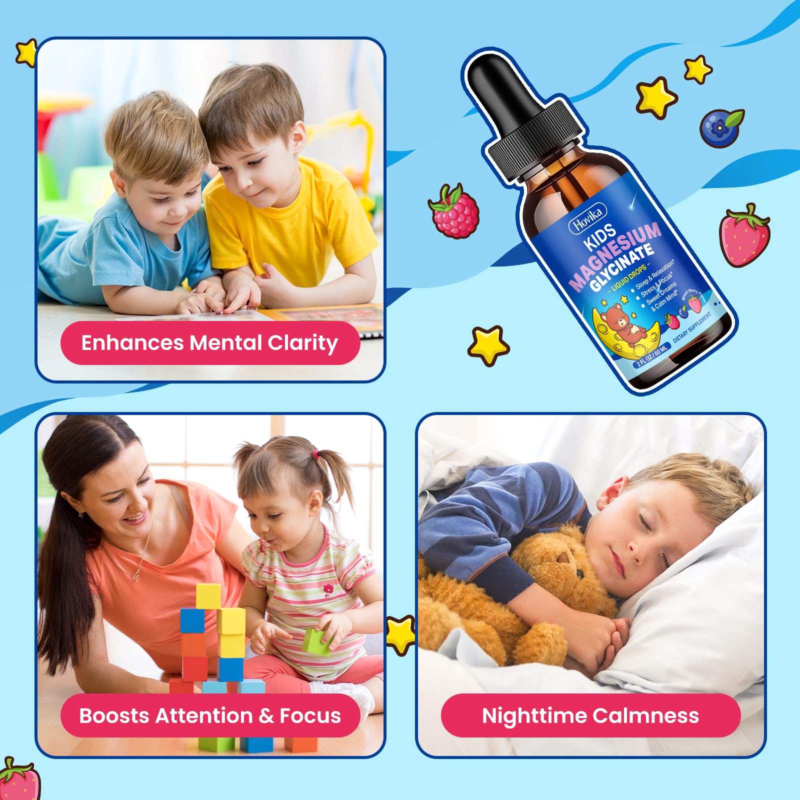 Hovika Kids magnesium drops added to water for a tasty habit