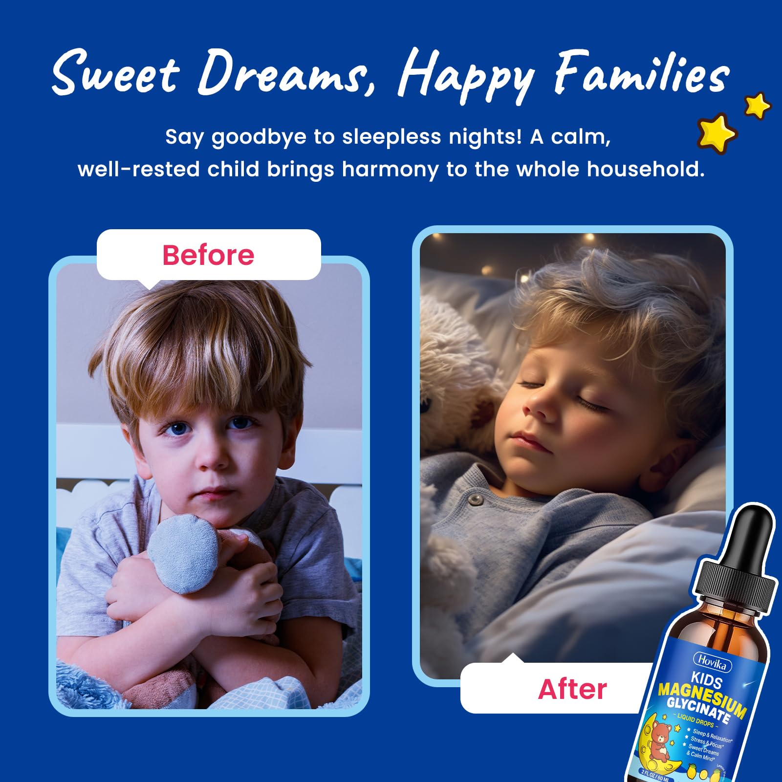 Hovika drops close-up showing kid friendly formula.