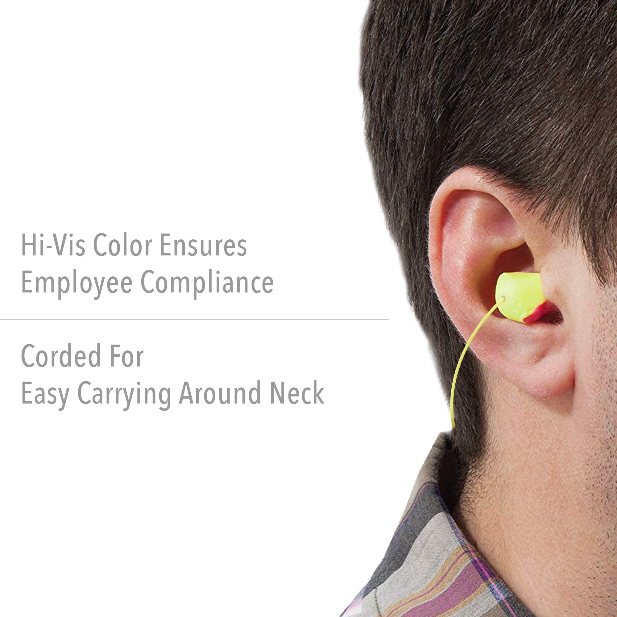 Howard Leight Laser Lite contoured T-shape earplugs for easy insertion.