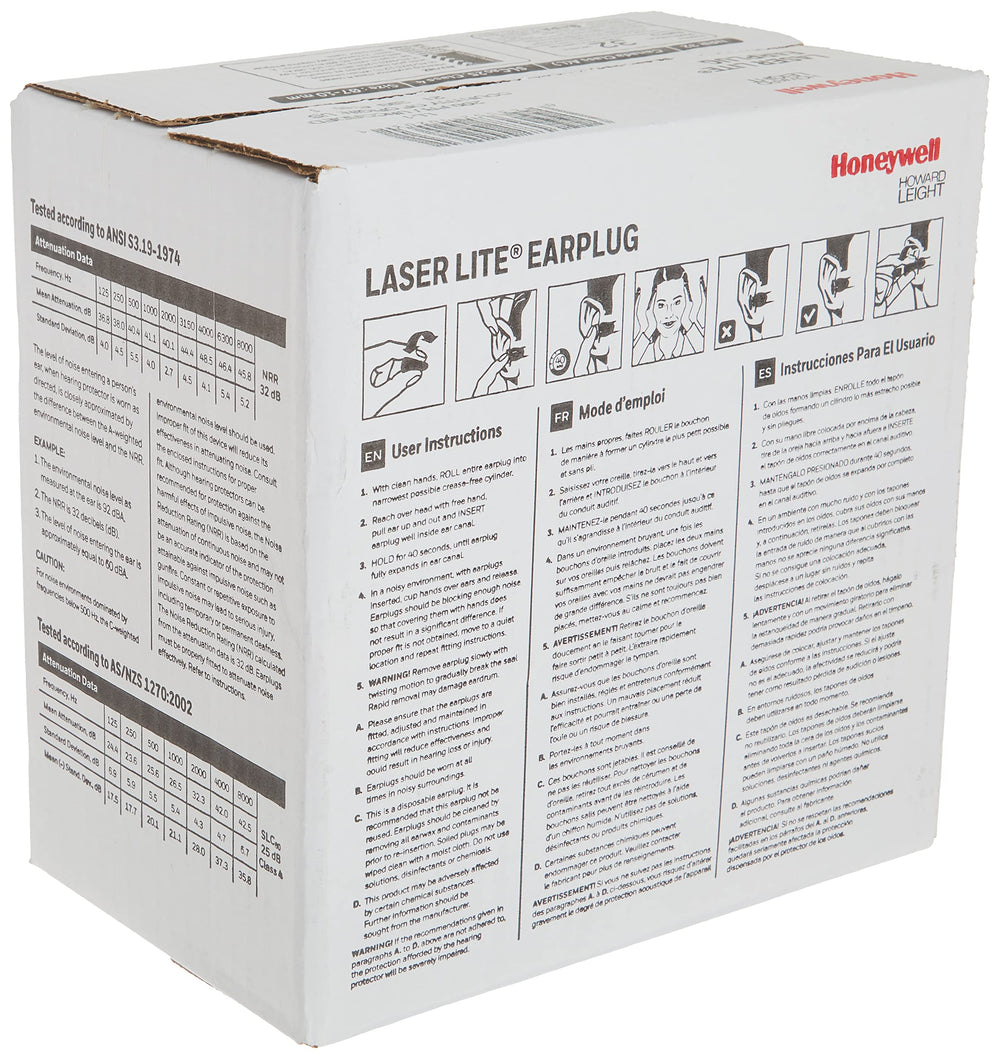 Howard Leight Laser Lite earplugs show high-visibility colors to aid safe work.