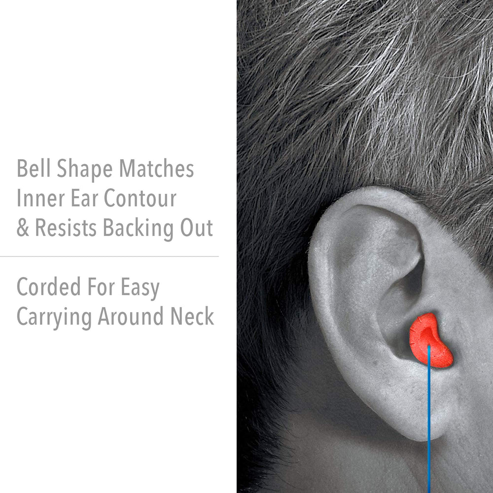 Howard Leight MAX earplugs worn on a factory floor for all-day comfort.