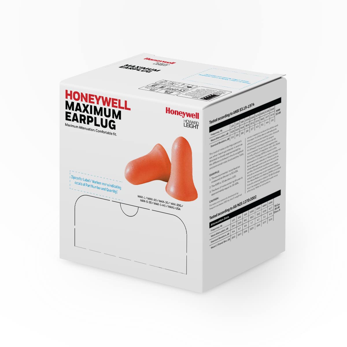 Howard Leight MAX foam earplugs close-up showing soil-resistant surface.