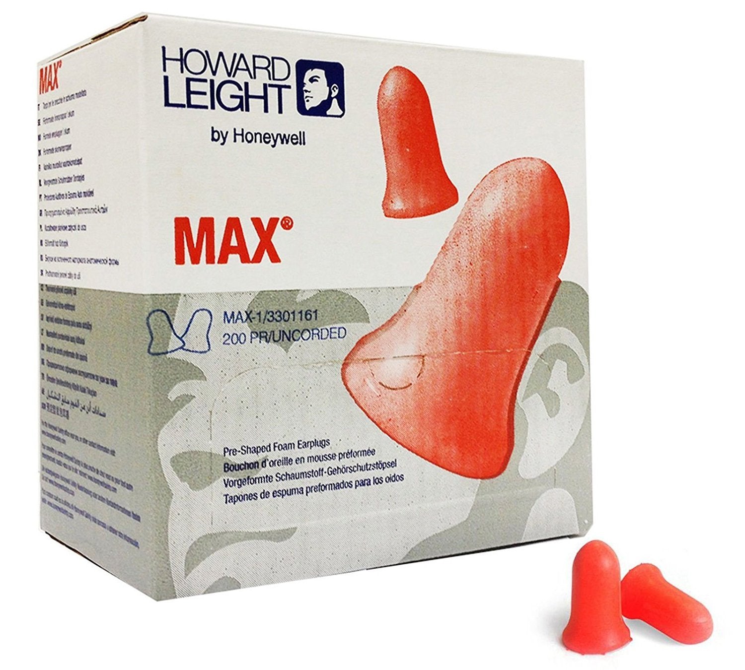 Howard Leight RTSMAX1 preshaped ear plugs in orange for comfortable long wear and noise reduction