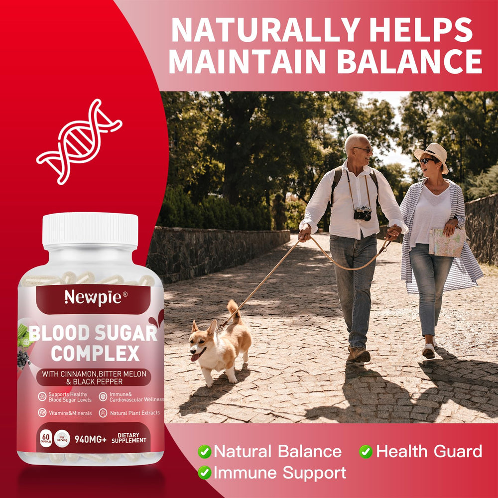 HOWEEJET Blood Sugar Complex ingredients scatter highlights natural cinnamon and bitter melon blend.